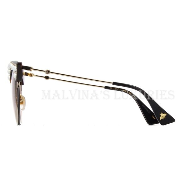 GUCCI SUNGLASSES GG0212S 002 CAT EYE HAVANA GOLD PEARL ACCENTS BUMBLEBEE - Picture 5 of 12
